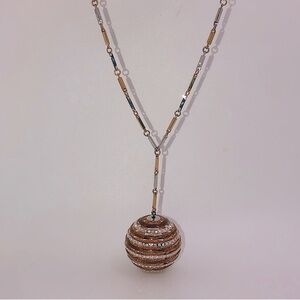 Vtg FAC Fifth Ave Collection Two Tone Gold Silver Rhinestone Hollow Ball Chain